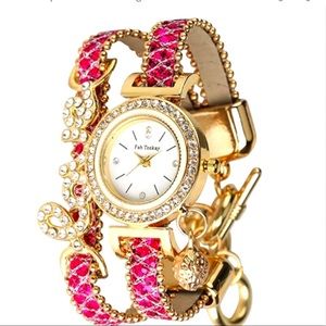 Women Bracelet & Watch Leather Strap  and Rhinestone with Love